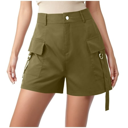 WNVMWI Womens Shorts Yoga Shorts for Women Flowy Shorts Pressed Pleated Shorts Internet Women s Fashion Trend Pocket Cargo Hot Pants Casual Shorts Hot Pants Workout Bottoms Green Womens Shorts S
