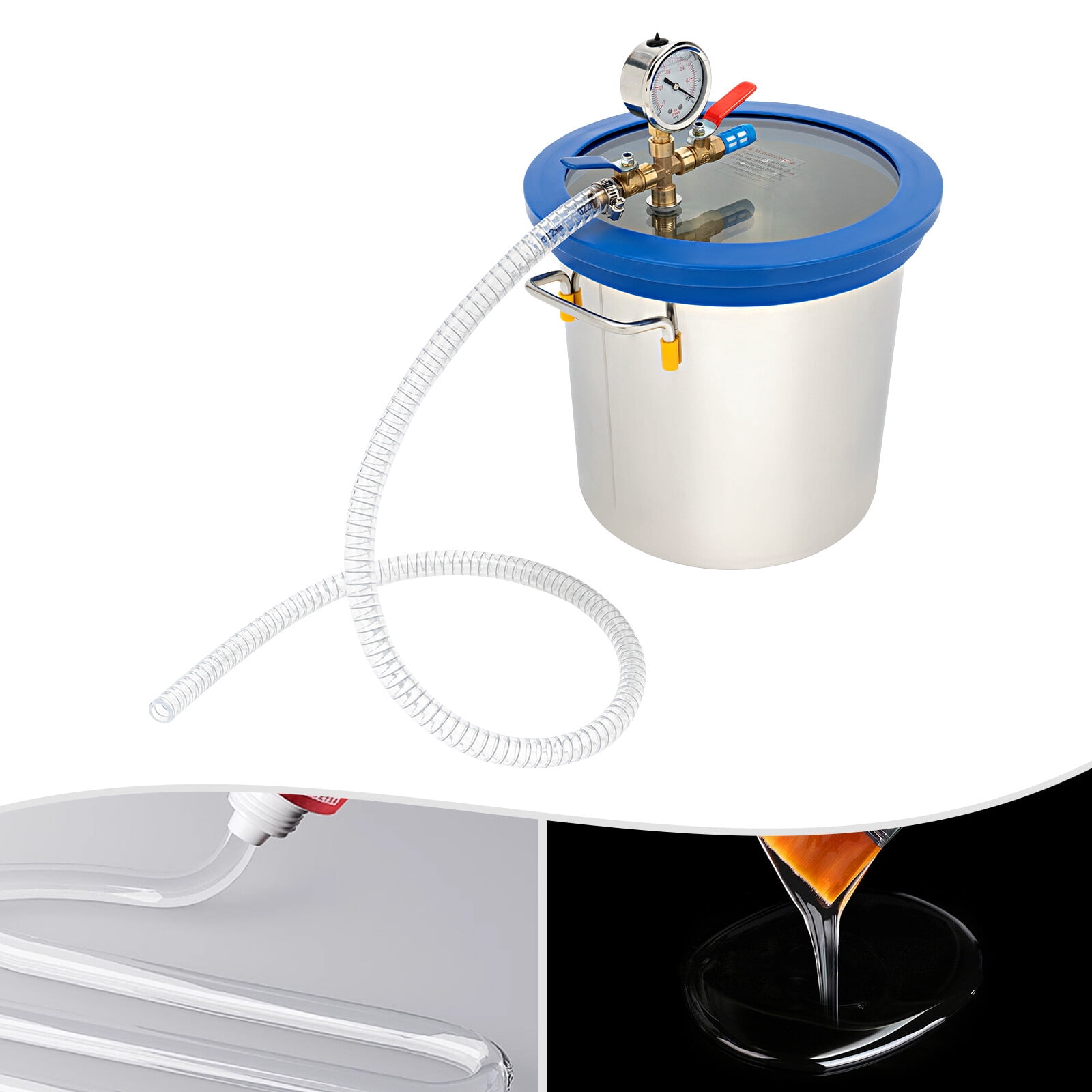 3-Gallon Vacuum Chamber w/ Lid Degassing Chamber Blue Cylinder for Stabilizing Wood Epoxies