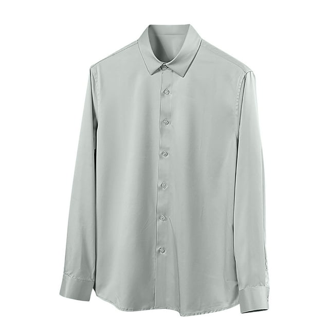 GreatBaby Men's Solid Color Blouses Long-Sleeved Classic Pointed Collar Tops with Button Closure Comfy Fabric Versatile for All Seasons(Mint Green#1,3XL)