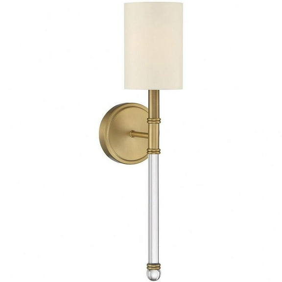 1 Light Traditional Metal Crystal Accent Wall Sconce with Soft White Fabric Shade-21 inches H By 5 inches W-Warm Brass Finish Bailey Street Home