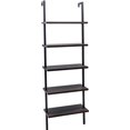 thumbnail image 2 of O'force 5-Shelves Wood Ladder Bookcase with Metal Frame Industrial Modern Ladder Shelf Dark Walnut, 2 of 5