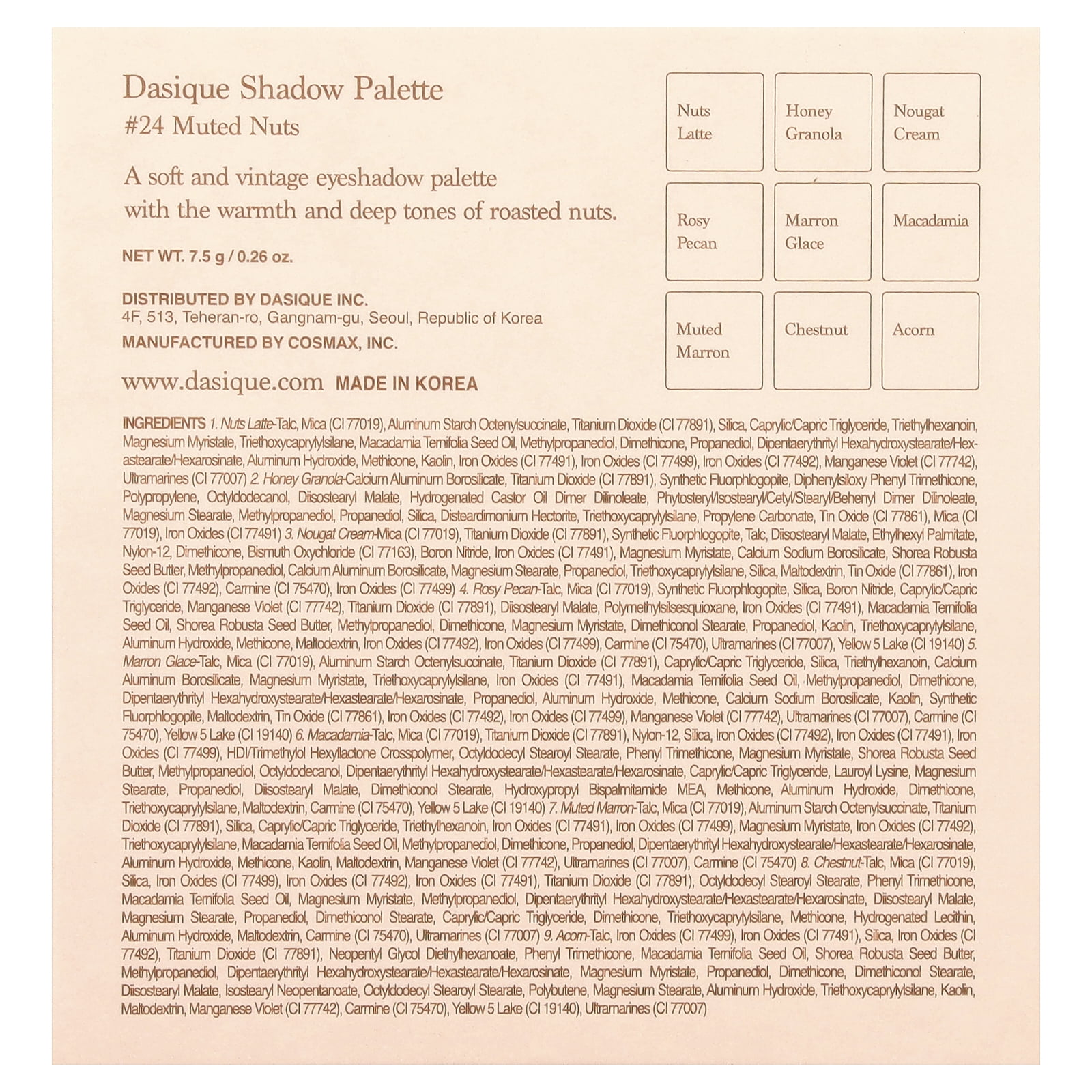 Dasique Eyeshadow Palette, 24 Muted Nuts, 1 Count
