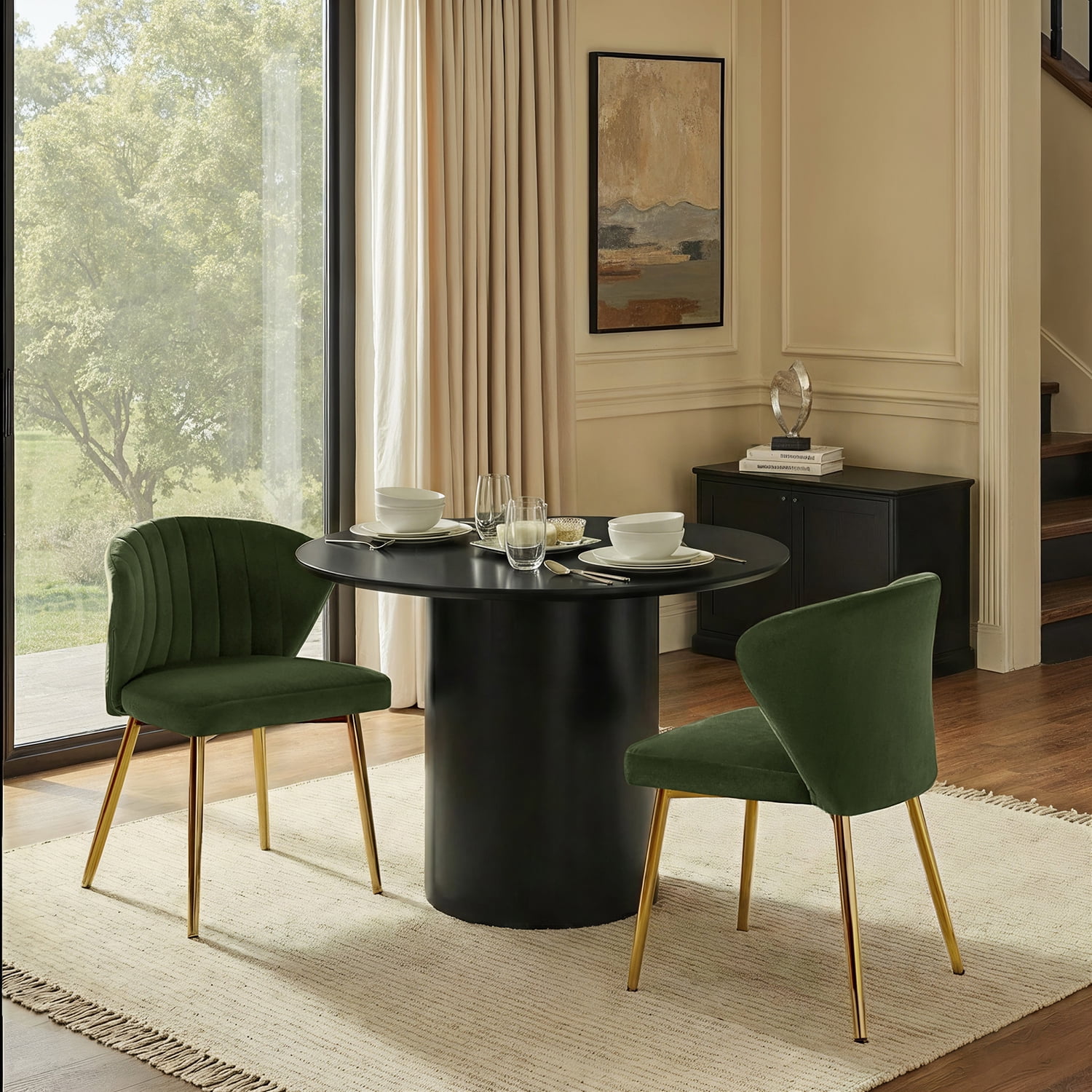 Tina's Home Velvet Dining Chairs Set of 2 Upholstered Wingback Side Chairs Living Room Kitchen Forest