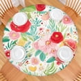 thumbnail image 2 of Pioneer Flower Floral Print Pattern Round Fitted Tablecloth with Elastic Edge,Dining Table Cover Waterproof,Outdoor Round Tablecloth for Camping,Dining,Indoor and Outdoor, 2 of 7