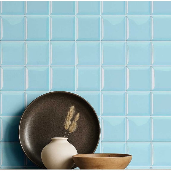 S4Sassy Tile Squares Wallpaper - Blue Wall Covering, 25" X 60" Self-Adhesive Plain Vinyl Wall Paper, Walls Wrap, Neutral Wallpaper For Dining, Hallway, Home Decor