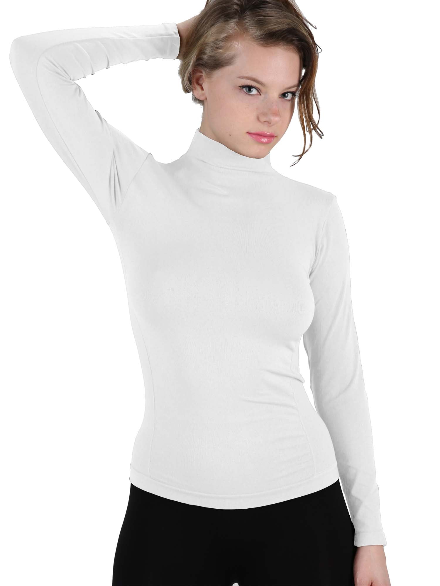 Women Stretch Long Sleeve Mock Neck Turtleneck Top Slim Fit Tight Shirt