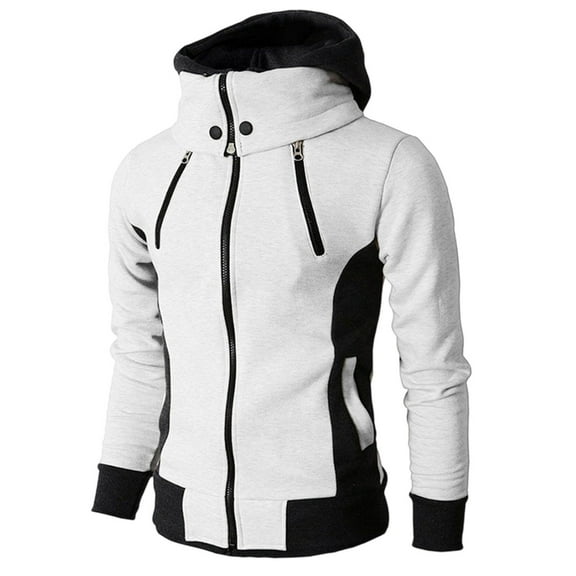 PNTUTB Men's Fashion Color-Block Hooded Stand-Up Collar Full-Zip Long Sleeve Sports Casual Jacket