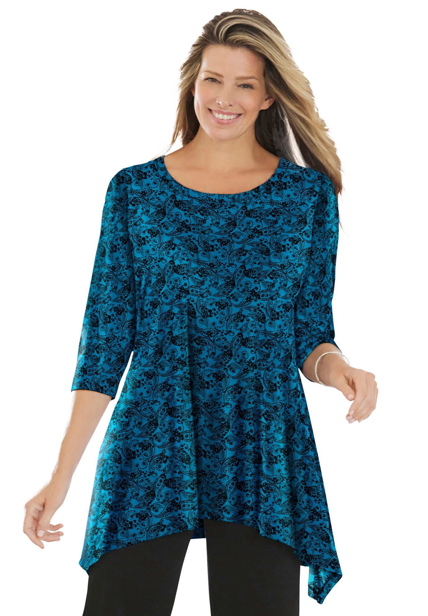 Woman Within Women's Plus Size The Sharkbite Tunic - 3X, Deep Teal ...
