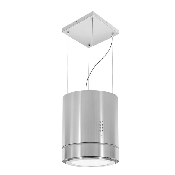 Campana extractora de isla cilíndrica 38 cm y lámpara decorativa, 3 Velocidades, Filtro de malla metálico y Filtros de carbón, Altura ajustable, Luz LED, Acero Inoxidable AVERA CIS38C
