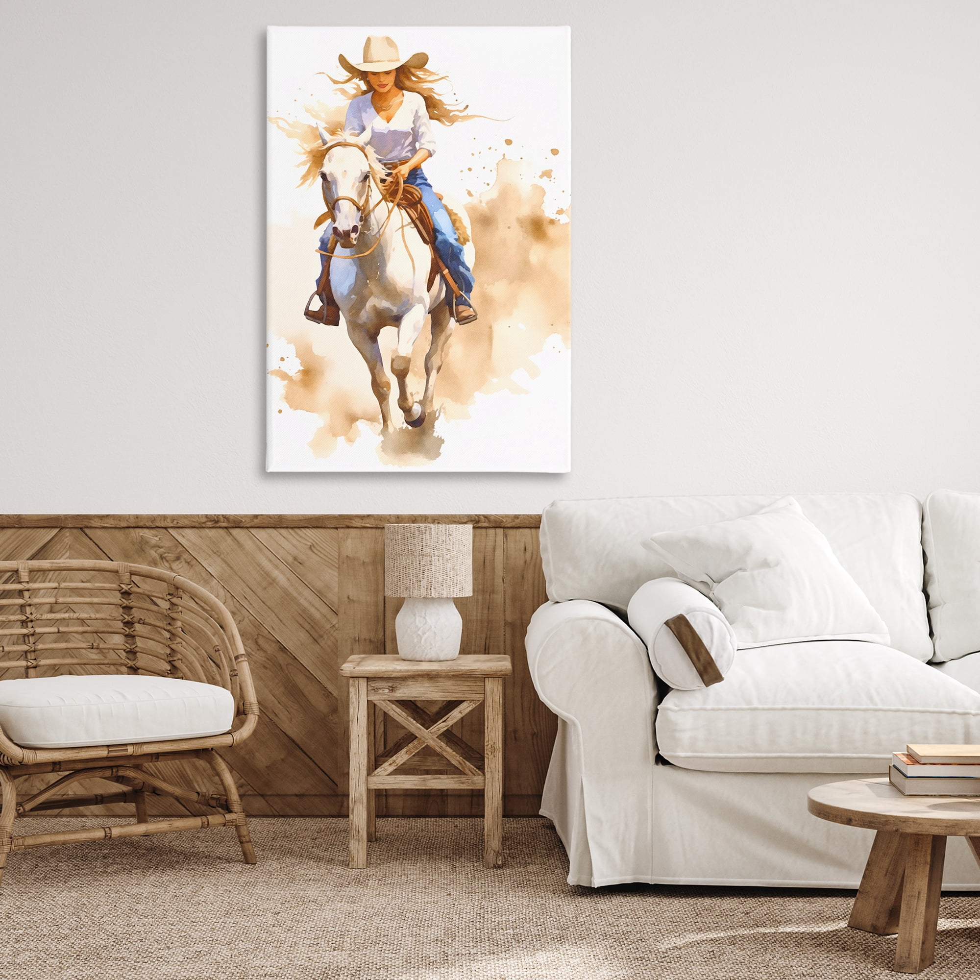 Stupell Industries Cowgirl Jockey Charm People Painting Wrapped Canvas Art Print Wall Art, 30 x 45