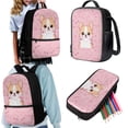 thumbnail image 7 of KUIFORTI Girls Boys Kids Schoolbag with Pencil Storage Bag Lunch Bag, Durable Stationery Combo Set 3 in 1 for Children Teens Toddlers, Cute Corgi, 7 of 7
