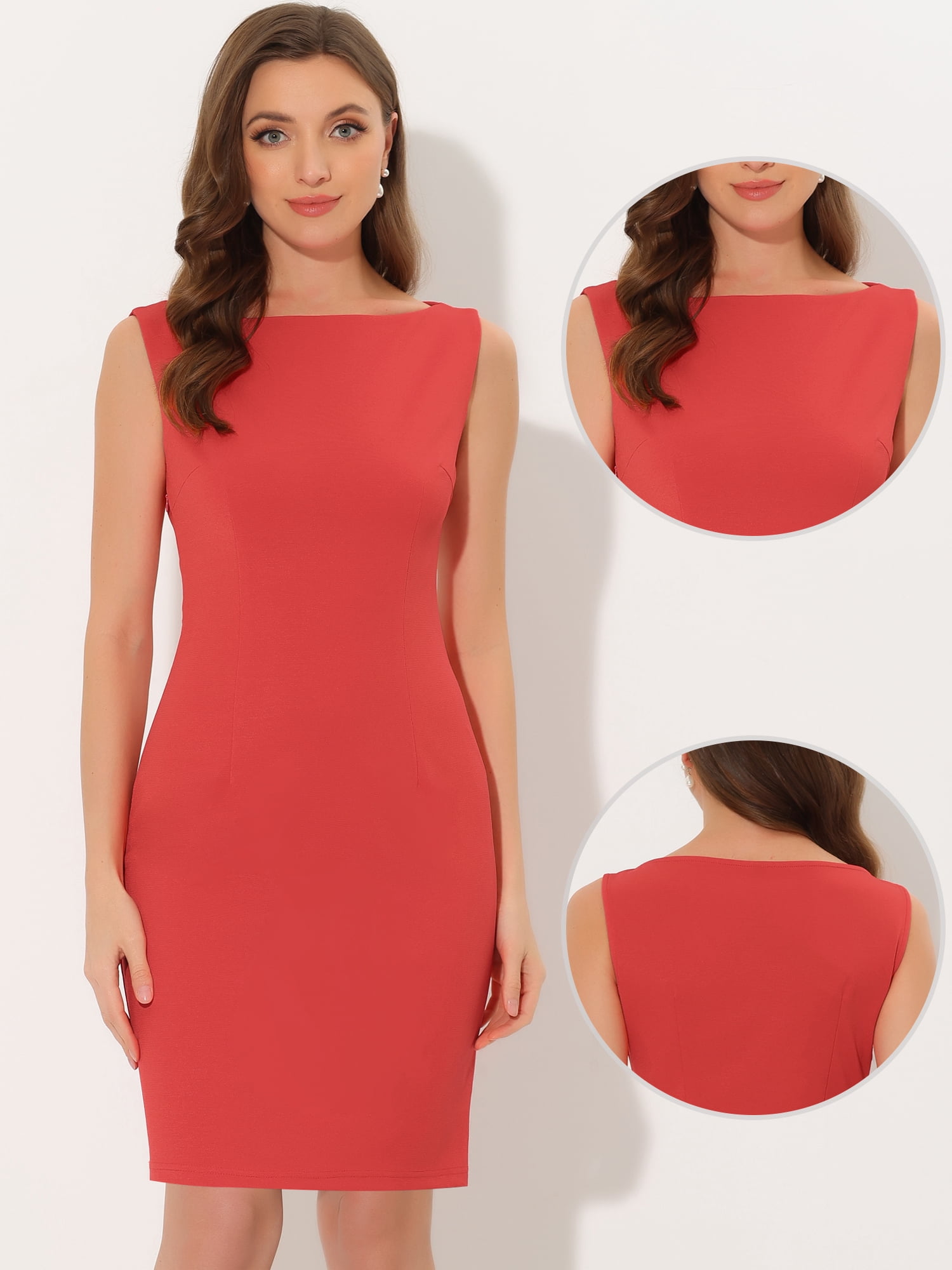 DARING DIVA Sleeveless Sheath Dress Boat Neck Casual Office Dresses L Orange