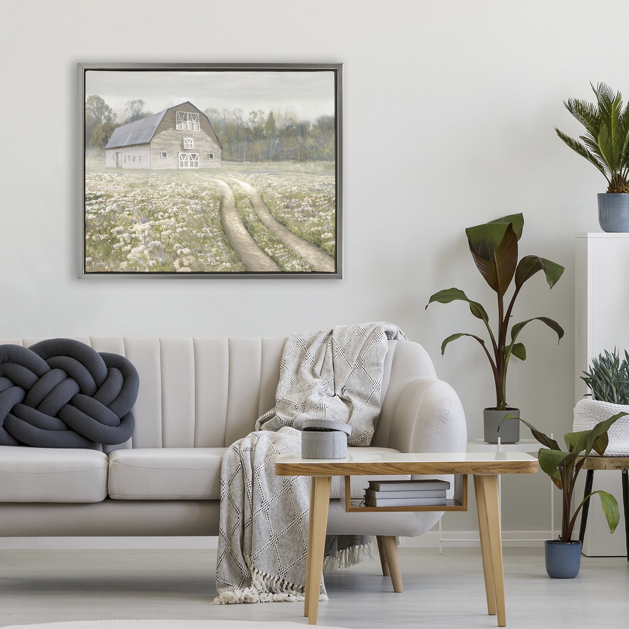 Stupell Industries Wildflower Delight Barn Gray Framed Floater Canvas Wall Art, design by Amber Sterling