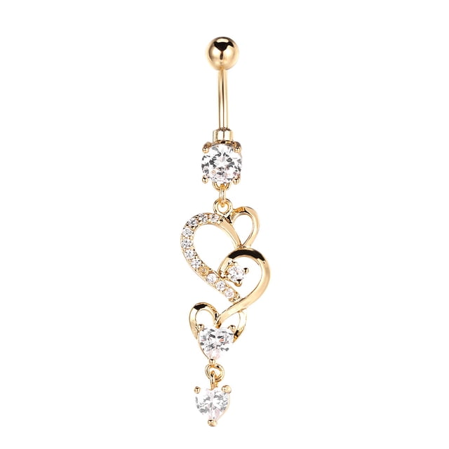 Belly Ring,Unique Heart Shape Anti-allergy Copper Belly Ring Zircon Belly Ring Time-Tested Durability