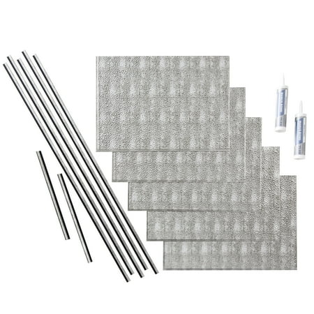FASÄDE Hammered Decorative Vinyl Backsplash 15 sq ft Kit in Crosshatch Silver