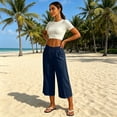 thumbnail image 3 of Posijego Women's Capri Pants Drawstring Elastic Waist Wide Leg Capris Summer Casual Cropped Loose Pants with Pockets S-3XL, 3 of 8