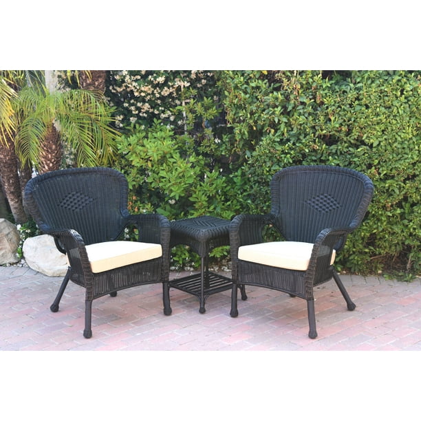 3 Piece Black Wicker Outdoor Furniture Patio Conversation Set With Tan Cushion 35 5 Walmart Com Walmart Com