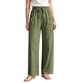 thumbnail image 3 of Oksale Womens Linen Pants Clothing Petite Loose Straight Leg Pants with Pockets Summer Drawstring Waist Cozy Casual Pants Army Green M, 3 of 10