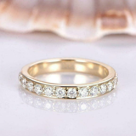 AYUSHIJEWELS 2Ct Round Cut Natural Moissanite Ring in 14K Yellow Gold Plated