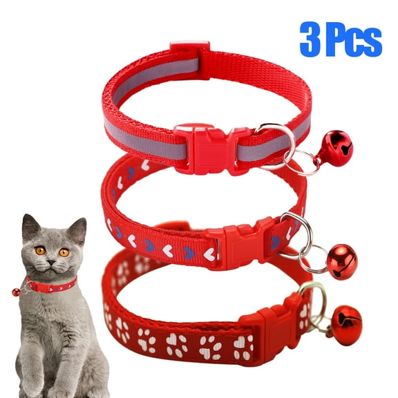 CHBORLESS 3 Pcs Nylon Cat Collar with Bell Adjustable Puppy Kitten Collar,Red