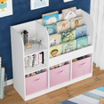 thumbnail image 3 of Kids Toy Organization Cubby Bookcase with 3 Fabric Drawers,Bookcase Display Stand for Bedroom,Playroom,Pink, 3 of 7
