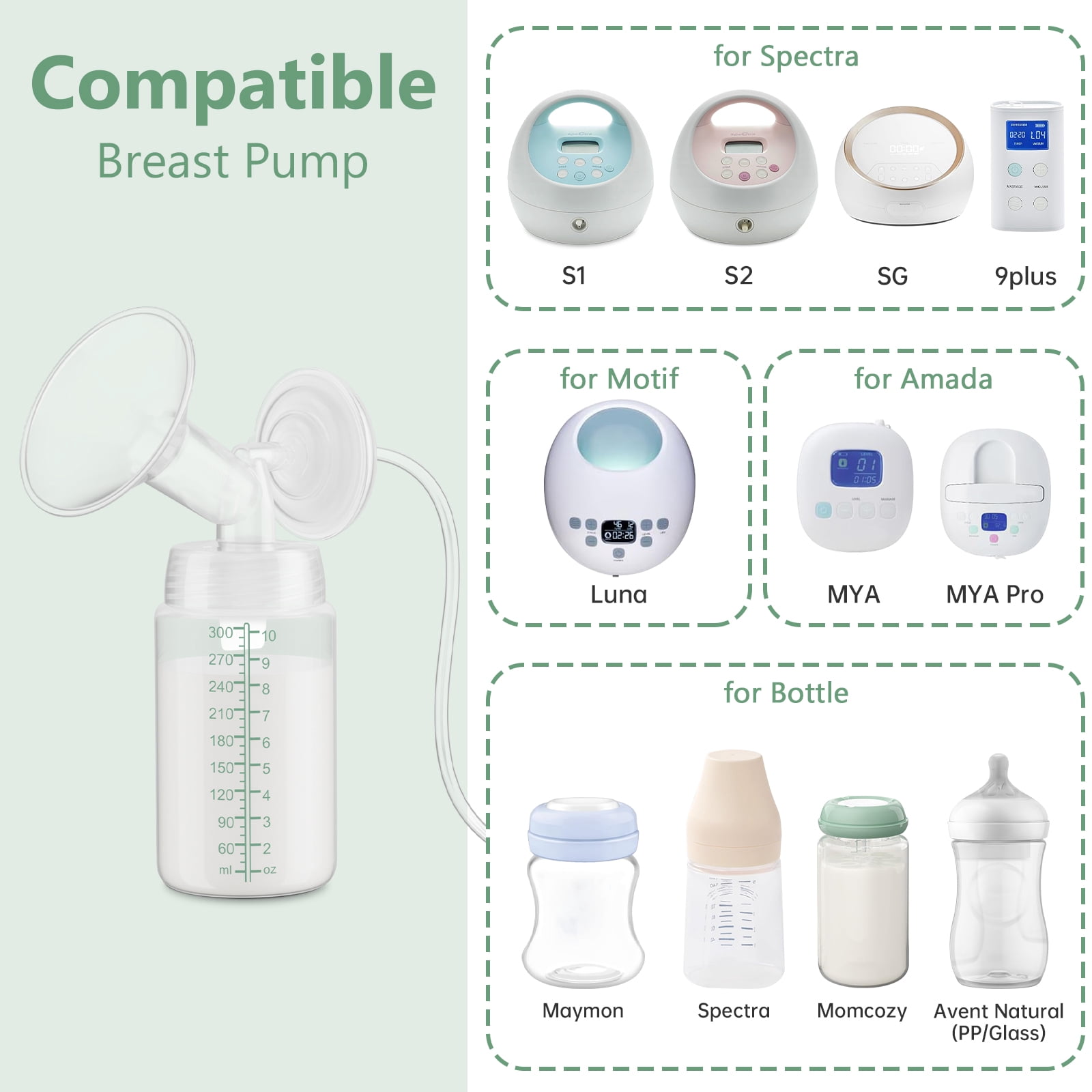 Breast Pump Accessories Compatible with Spectra S1 S2 S9 Plus Replacement Pump Parts, 2 Sets with 24mm Flanges Spectra, 10oz Bottles, Duckbill Valves, Tubing, Backflow Protectors, Not Original