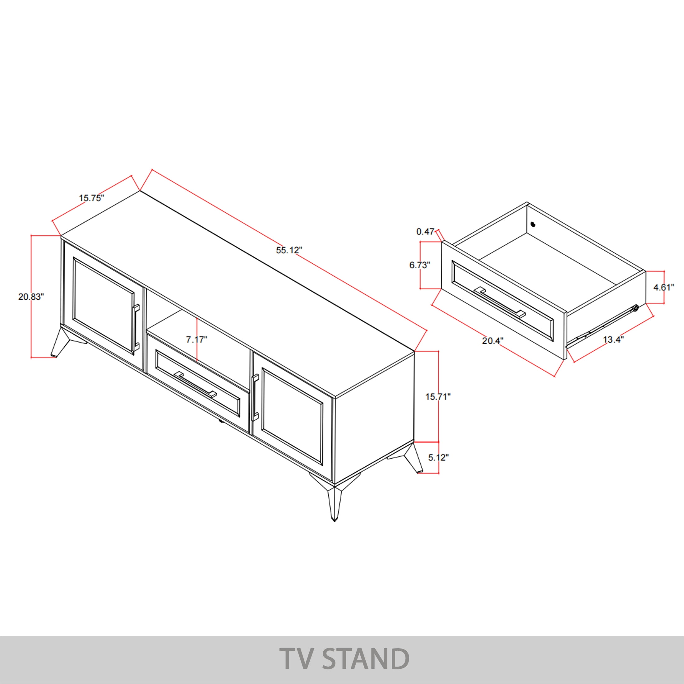 Castle Place Glam 55" TV Stand Console for TVs up to 65", Black