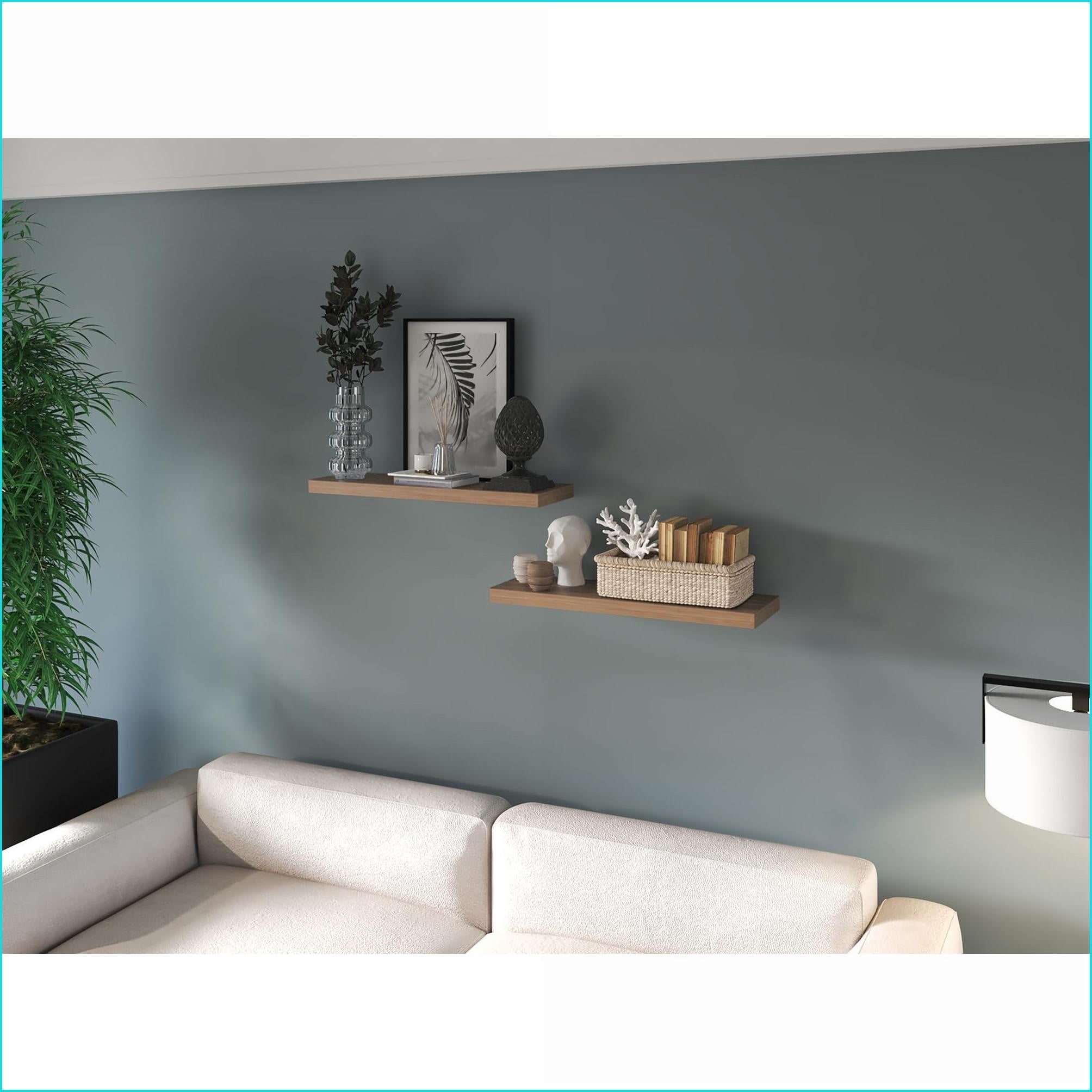 Floating Shelves Set of 2 | Modern Beige Engineered Wood | Wall-Mounted