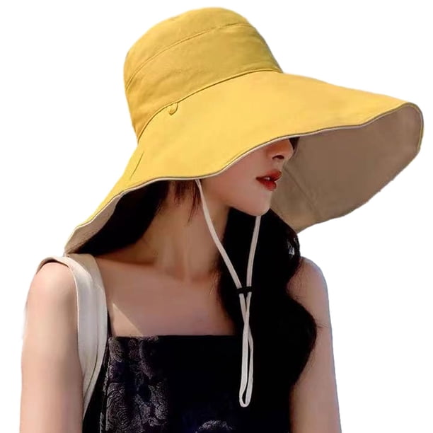 Sombrero de pescador Minnieouse para mujer ajustable protección solar amarillo