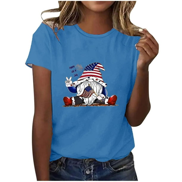 Blusas para las Mujeres Casual, Estampado Manga Corta Cuello Redondo Camiseta Top Hecho de Cómodo Estante de Imitación para Toda la Temporada de Uso Diario, Tops Cortos para las Mujeres