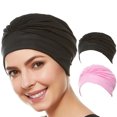 thumbnail image 1 of Beemo Swim Bathing Cap Turban Polyester for Women & Girls - 2pk BLK/LP, 1 of 7