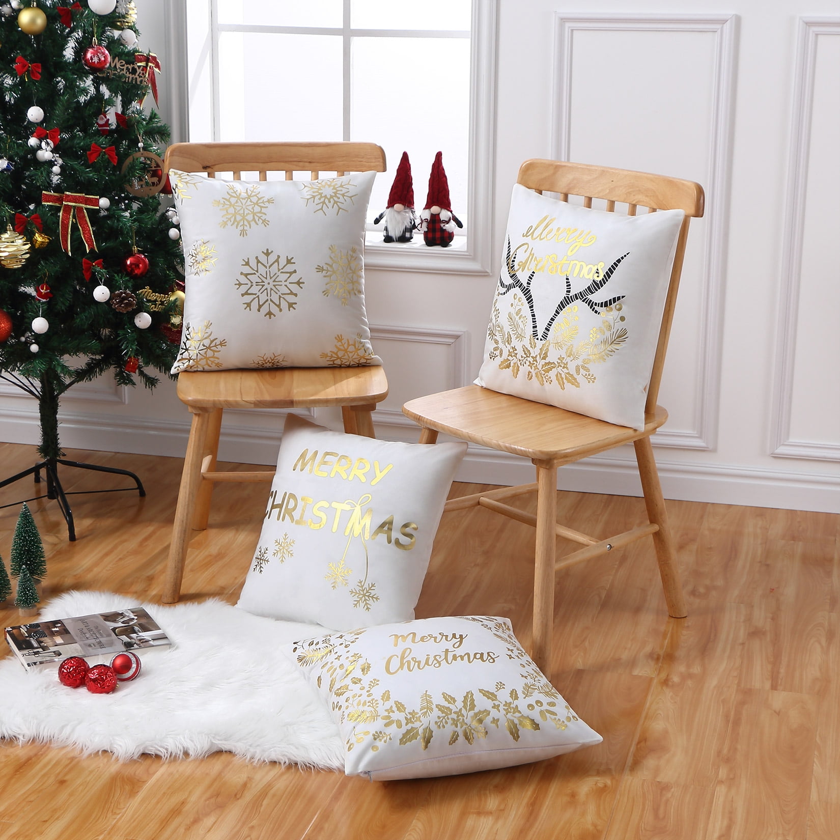 GlowSol 2 Pack 18x18 Christmas Pillows Throw Pillow Cover Wreath Pattern  Square Farmhouse Home Decoration Cushion Cover for Living Room Bedroom,  Beige 