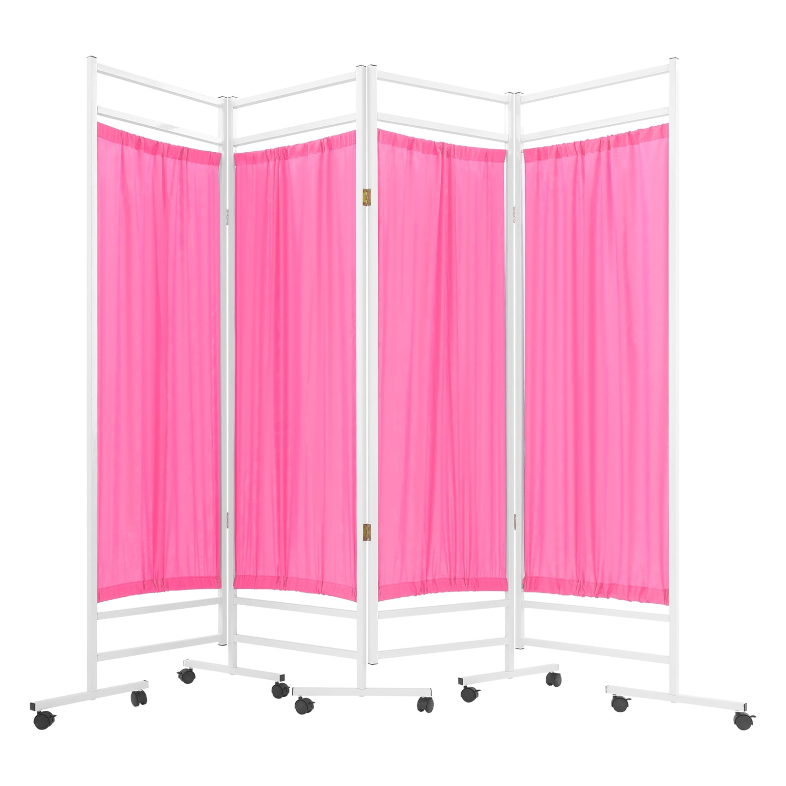 4-Panel Medical Room Divider, Medical Privacy Screen, Portable and Foldable Medical Room Divider Pink