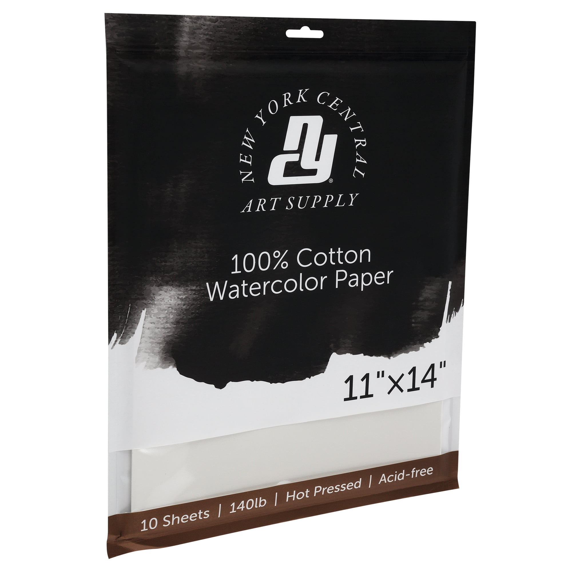New York Central Watercolor Paper Sheets, 11x14 Inch, 140lb Hot Press, Pack of 50 - Professional Grade, Acid-Free, Archival - For Wet and Dry Media
