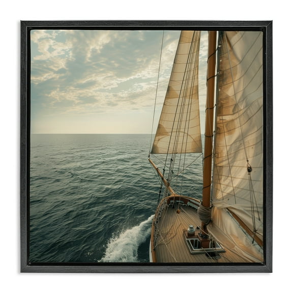 Stupell Industries Open Sails on Sea Transportation Photography Black Floater Framed Canvas Art Print Wall Art, 18 x 18