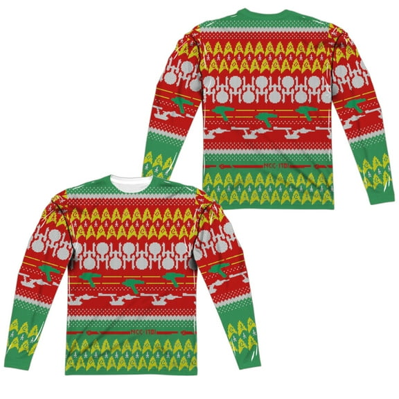 Star Trek - Trek Pattern (Front/Back Print) - Regular Fit Long Sleeve Shirt - Small