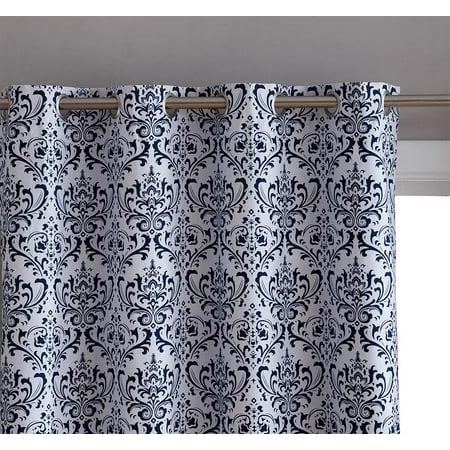 HLC.ME Damask Print 100% Full Blackout Grommet Window Curtain Panels Noise Reduction, Room Darkening, and Privacy - Set of 2 (Best Windows For Noise Reduction)