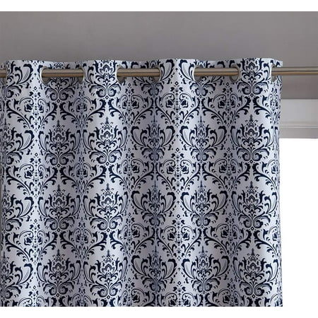 Noise Reduction Panels HLC.ME Damask Print 100% Full Blackout Grommet Window Curtain Panels Noise Reduction, Room Darkening, and Privacy - Set of 2 panels ()