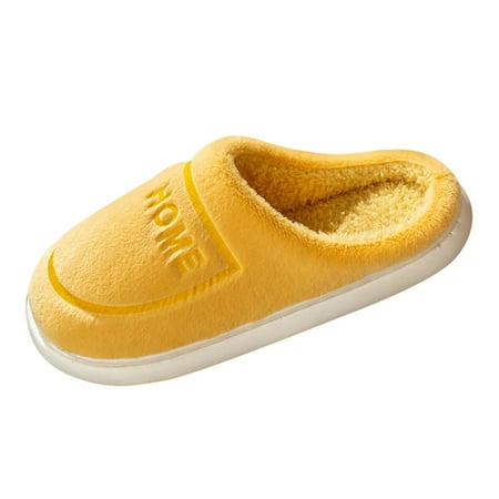 

Women Walking Shoes Winter Couples Women Warm Home Baotou Plush Soft Bottom Comfortable Solid Color Flat Cotton Shoes slipper for Women Plush Yellow