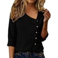 thumbnail image 2 of Tops de Color Sólido para las Mujeres Camisa de Botón Casual 3/4 Manga Cuello Redondo Tops de Lino para las Mujeres Primavera Verano, 2 of 8
