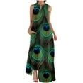thumbnail image 2 of QUNYINEY Sleeveless Women's Dresses Peacock Casual A-Line Dress with Pockets V Neck Flowy Maxi Sundress, 2 of 5