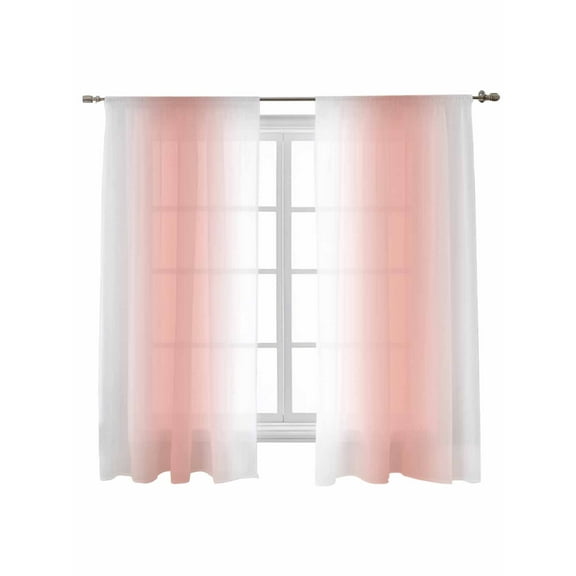 Pink White Ombre Sheer Curtains 72 Inch Long 2 Panels, Gradient Color Light Filtering Rod Pocket Semi Sheer Curtains, Sheer Voile Drapes for Living Room Bedroom, 52"x72"