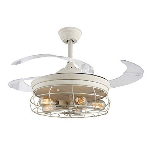 42 Ceiling Fans Invisible Retractable Blades Farmhouse Industrial Pendant Lamp Chandelier Remote Control 5 Edison Bulbs Antique White You Demo Com 42 Ceiling Fans Invisible Retractable, Antique White Ceiling Fan With Chandelier
