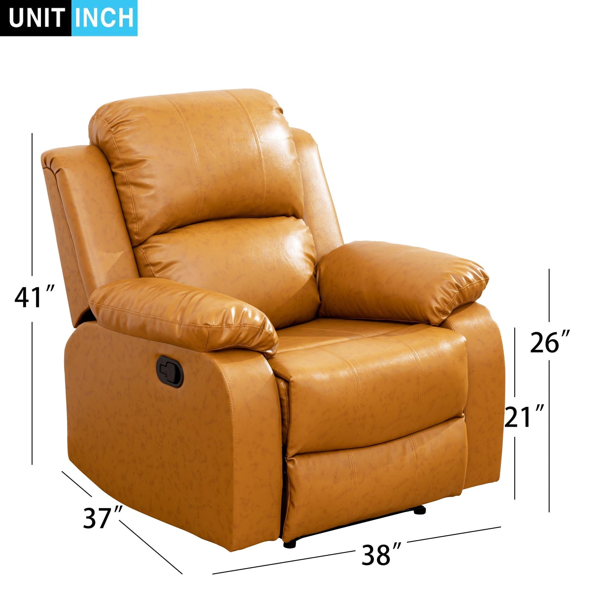Gewnee Manual Recliner Chair, Overstuffed Faux Leather Single Sofa for Living Room Bedroom,Brown