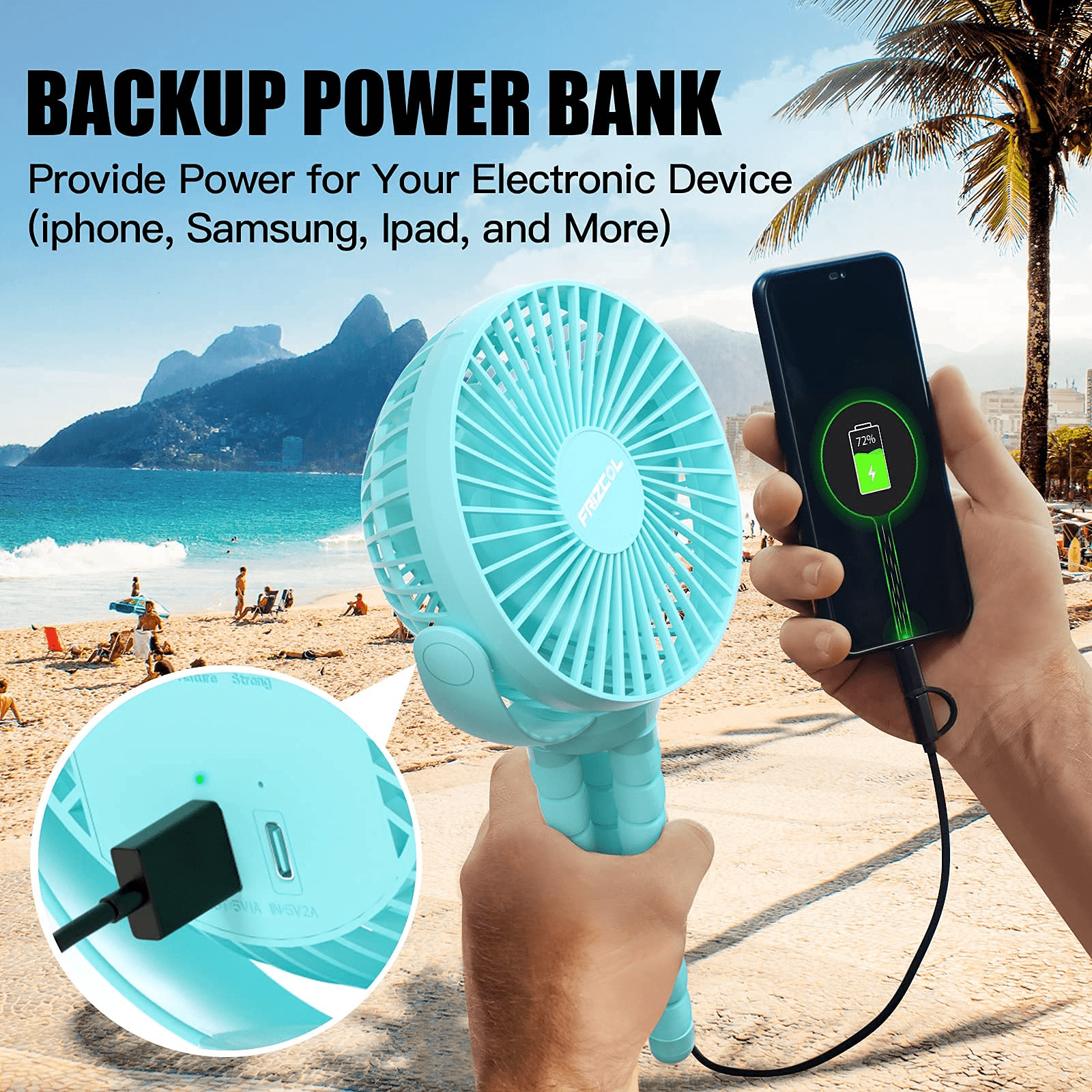 Rechargeable USB Fan Bed 12000 Capacity Battery Operated Fan with Tripod Legs Small Fan with LED Lights Peloton Fan for Treadmill Tent Travel Camping Portable Stroller Fan 60 Working Hours 