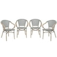 thumbnail image 2 of Emma + Oliver Set of Four Indoor/Outdoor Stacking Thonet Bistro Style Chairs with Arms, Black & White Textilene Seat and LT NAT Bamboo Metal Frame, 2 of 16