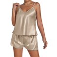 thumbnail image 2 of Women's Plus Size Pajama Set Short Strap Sleeveless Top & Shorts Solid Color Sexy Sleepwear Loungewear for Women Spring Summer Nightwear Champagne M, 2 of 5