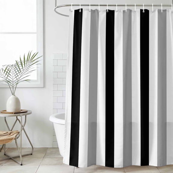 Black Gray Striped Waterproof Fabric Shower Curtain, Farmhouse Stripe Art Waterproof Fabric Shower Curtain for Bathroom Curtains Bathtubs Hotel Washable Shower Curtains with 12 Hooks Small 36x72in