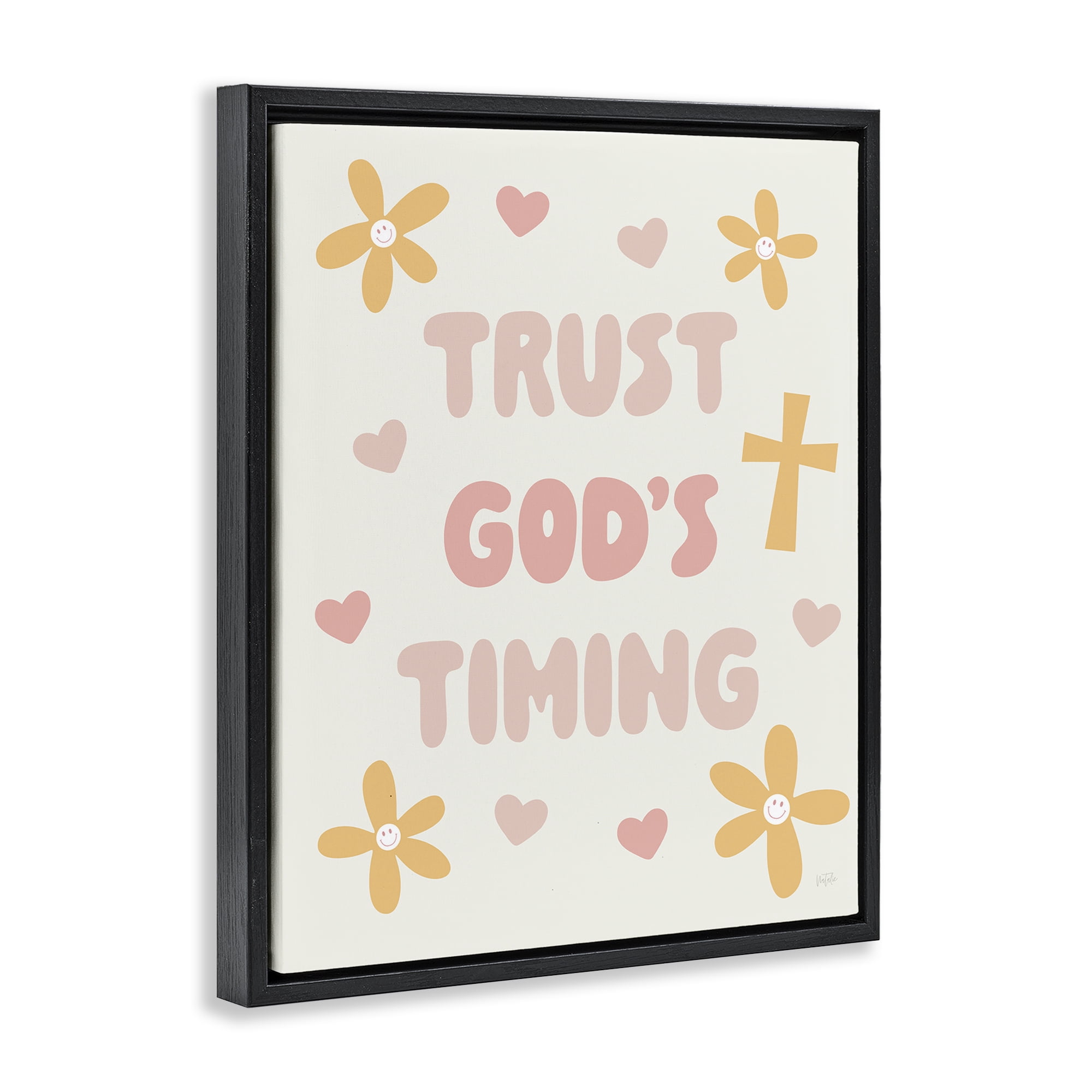 Stupell Industries Retro Trust God's Timing Black Framed Floater Canvas Wall Art, design by Natalie Carpentieri
