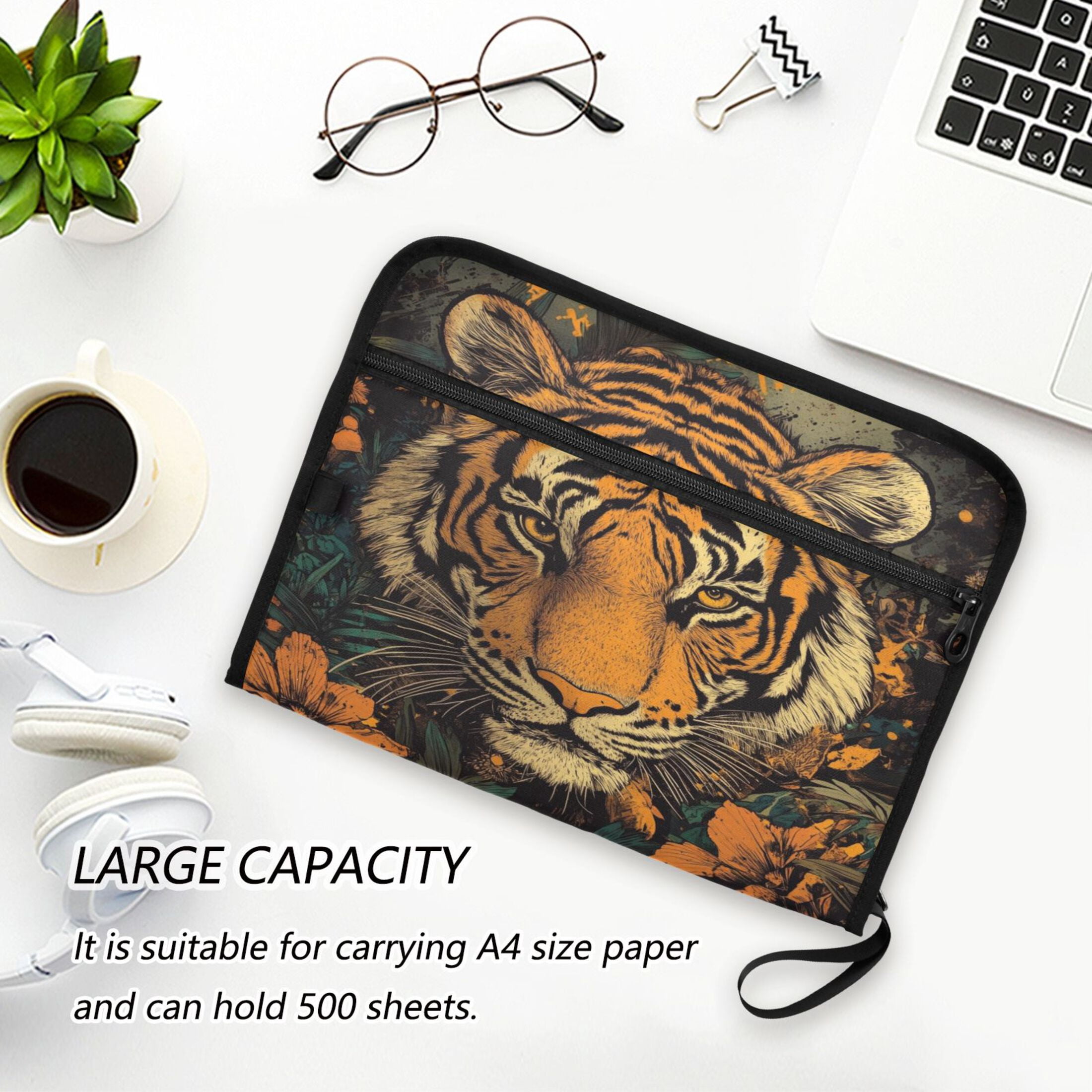 WOBOGO Wildflower Tiger Pattern Expanding File Folder Letter Size Accordion Filing Organizer 13 Pocket Separate Organ Pocket